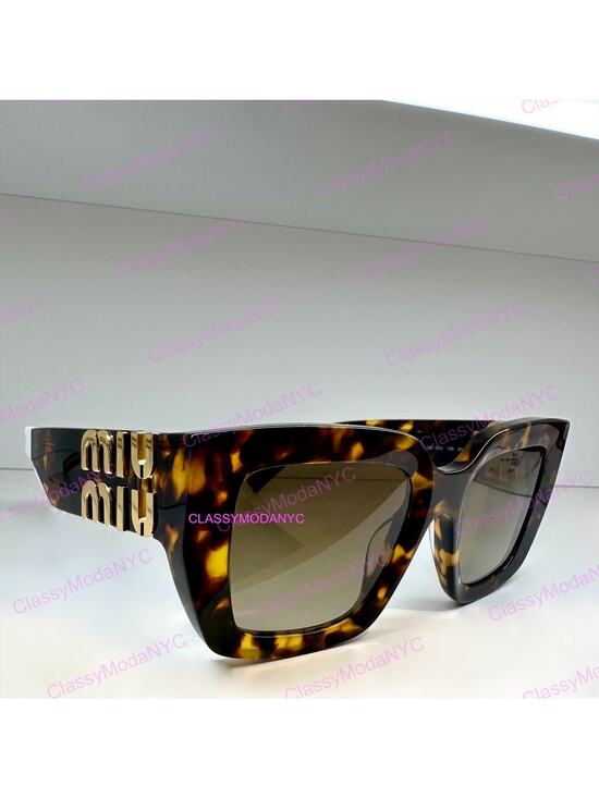 New MIU MIU Sunglasses Brown Square 2026 Gold Metal Logo Women Authentic w/ Case main image 4